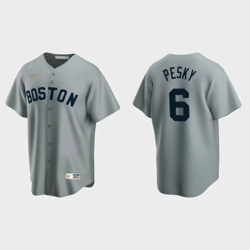 Men’s Johnny Pesky #6 Boston Red Sox Cooperstown Collection Road Jersey – Gray
