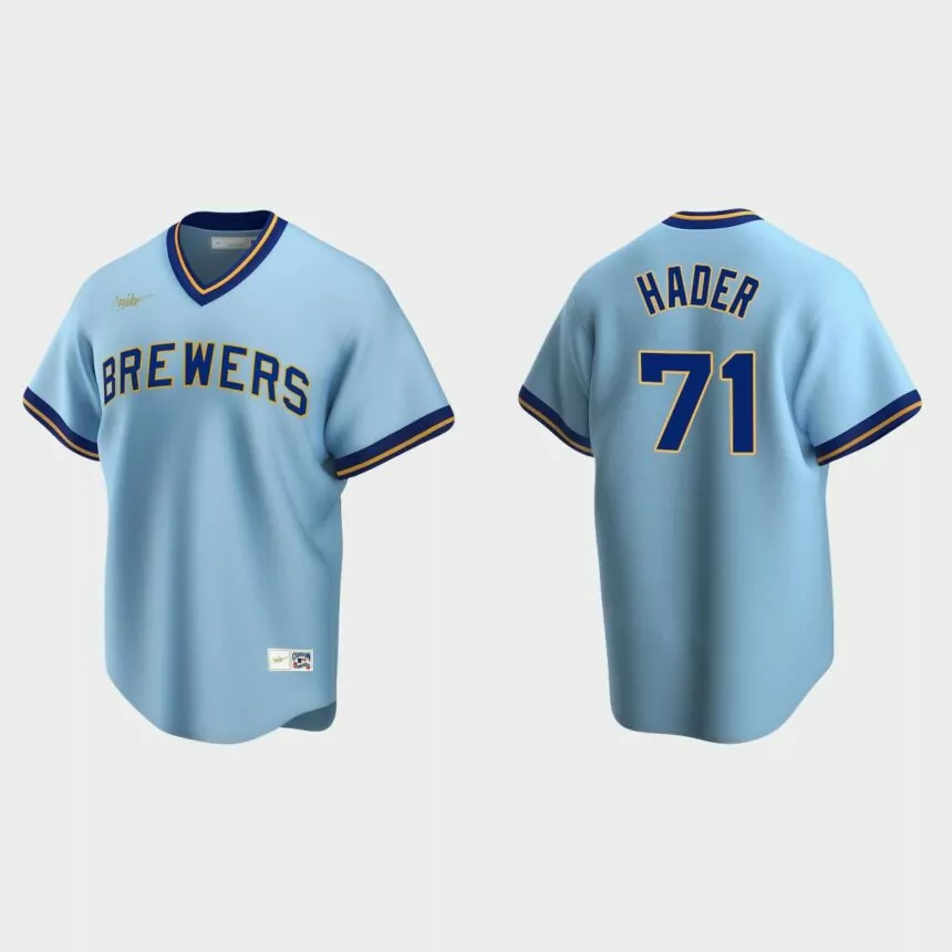Men’s Josh Hader #71 Milwaukee Brewers Cooperstown Collection Road Jersey – Powder Blue