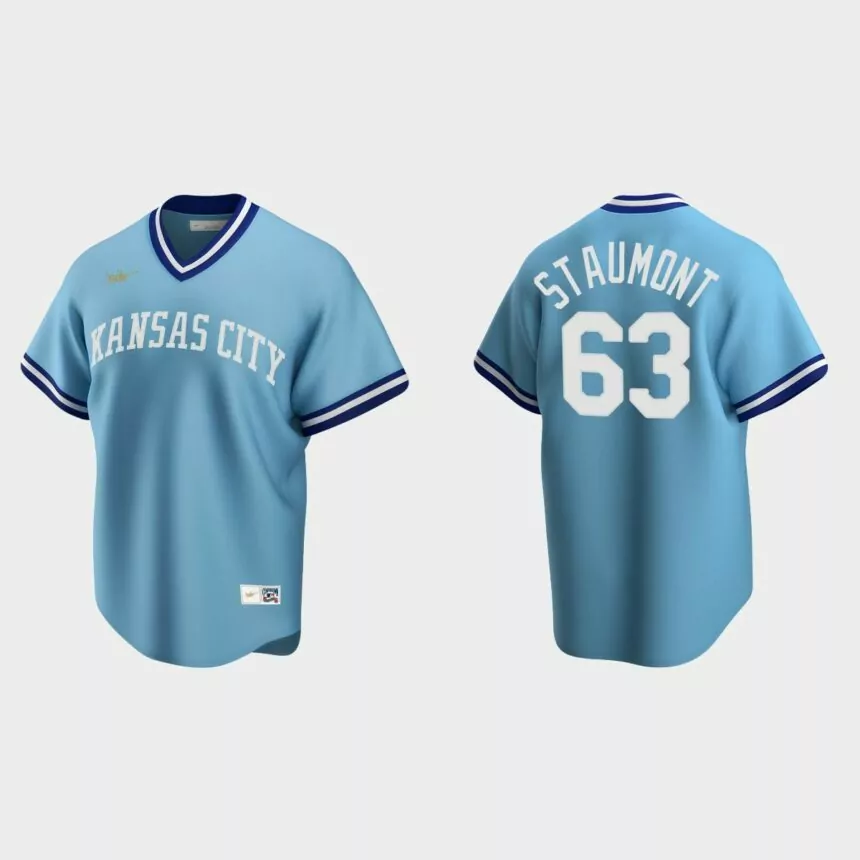 Men’s Josh Staumont #63 Kansas City Royals Cooperstown Collection Road Jersey – Light Blue