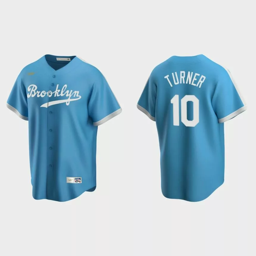 Men’s Justin Turner Los Angeles Dodgers Cooperstown Collection Alternate Jersey – Light Blue