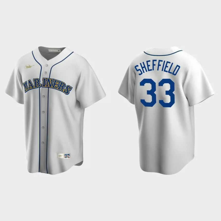 Men’s Justus Sheffield #33 Seattle Mariners Cooperstown Collection Home Jersey – White