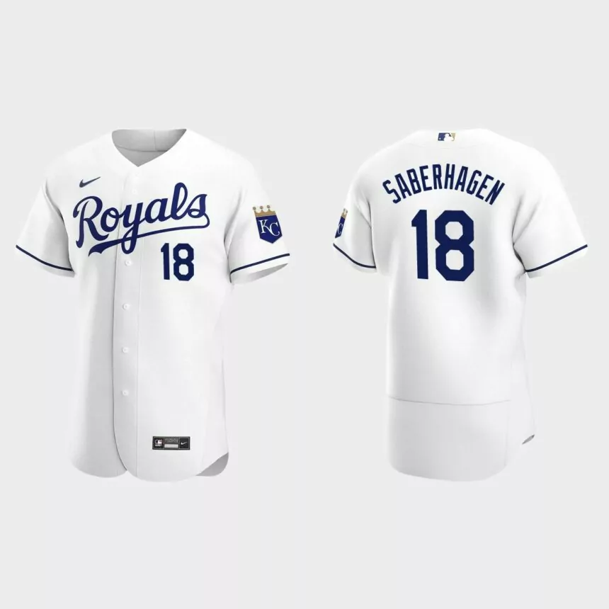 Men’s Kansas City Royals Bret Saberhagen White Authentic Retired Player Jersey
