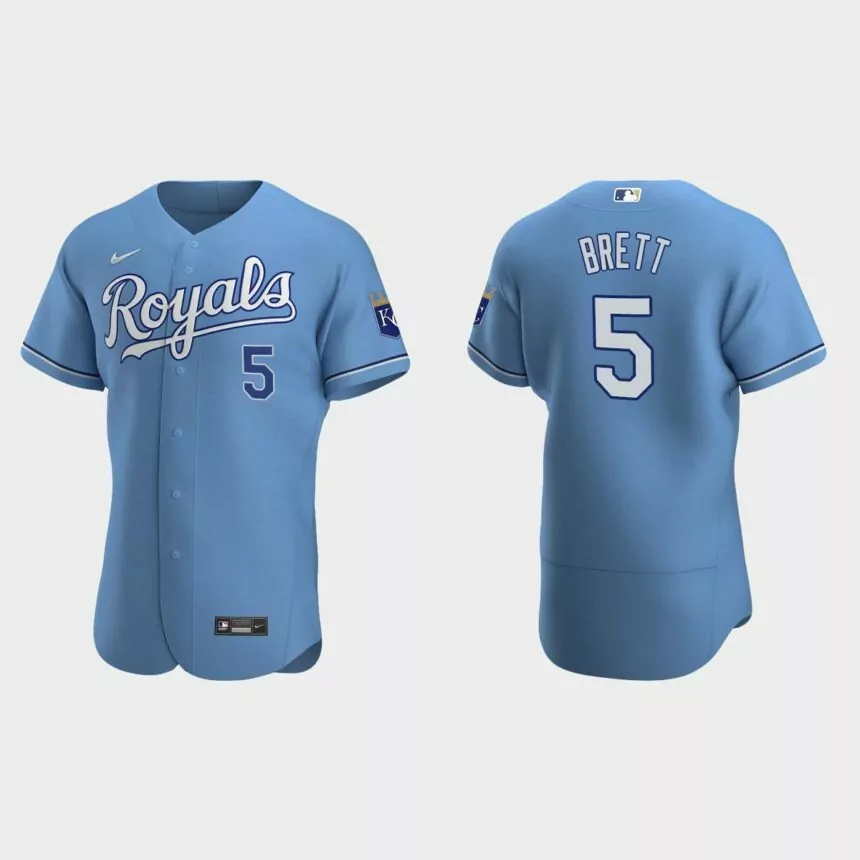 Men’s Kansas City Royals George Brett 2020 Alternate Authentic Jersey – Light Blue