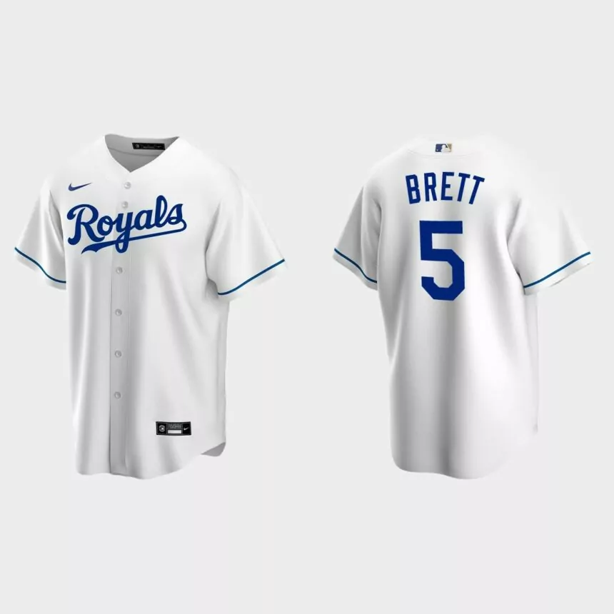 Men’s Kansas City Royals George Brett Home Replica Jersey – White