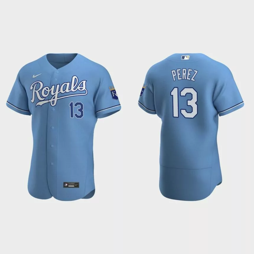 Men’s Kansas City Royals Salvador Perez 2020 Alternate Authentic Jersey – Light Blue