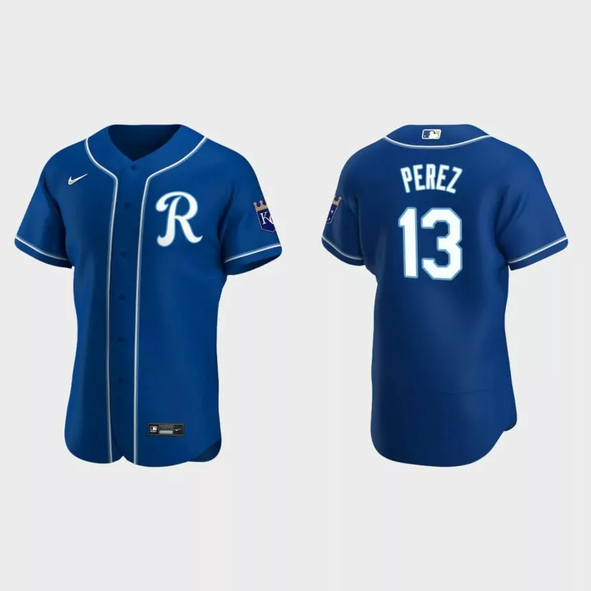 Men’s Kansas City Royals Salvador Perez 2020 Alternate Authentic Team Logo Jersey – Royal