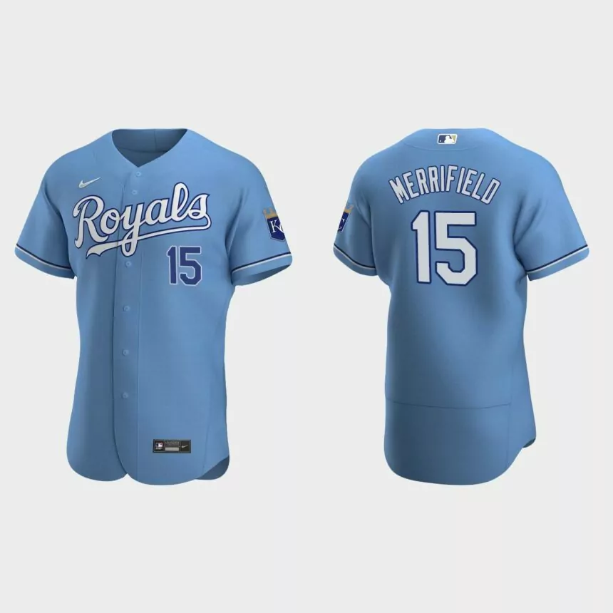 Men’s Kansas City Royals Whit Merrifield 2020 Alternate Authentic Jersey – Light Blue
