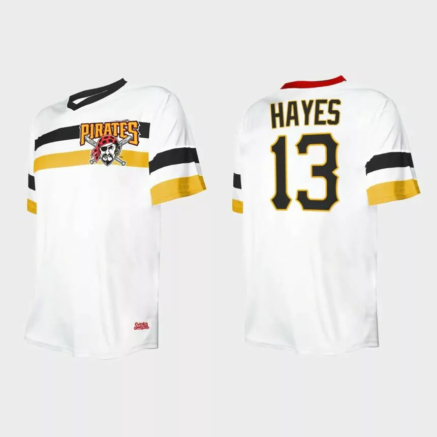 Men’s Ke’Bryan Hayes Pittsburgh Pirates Cooperstown Collection V-Neck Jersey – White