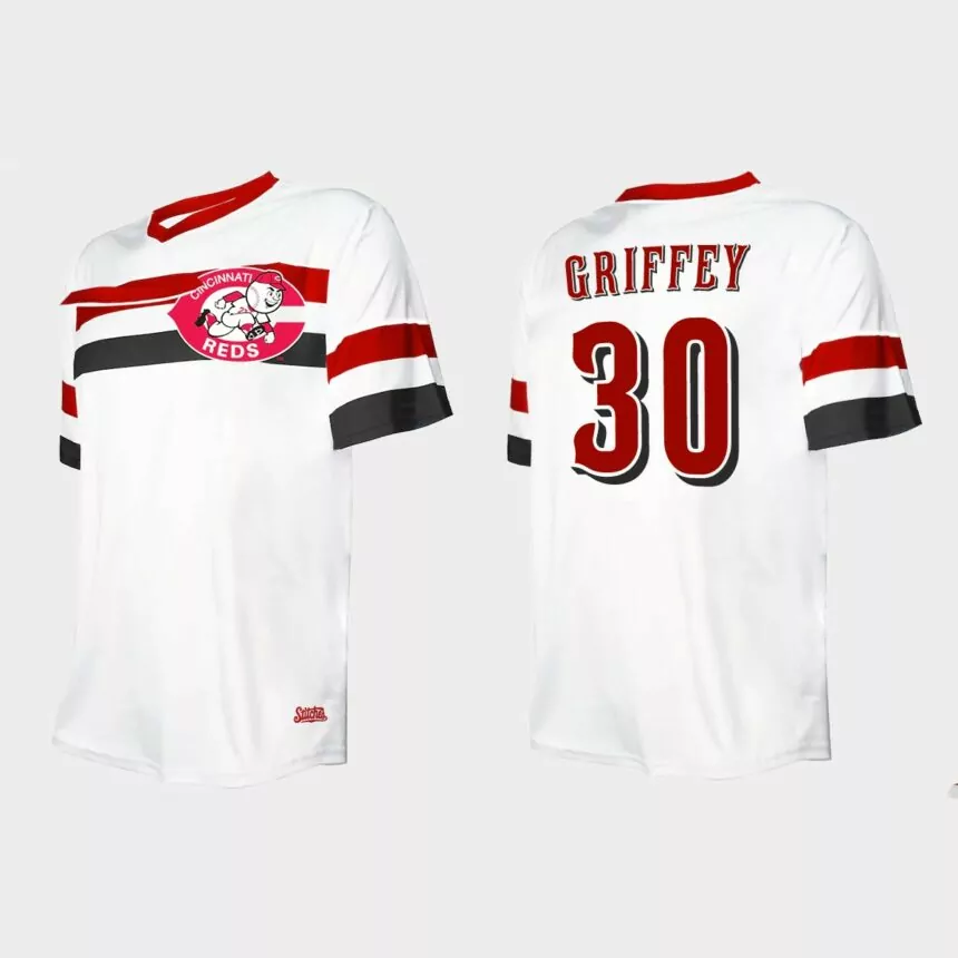 Men’s Ken Griffey Jr Cincinnati Reds Cooperstown Collection V-Neck Jersey – White
