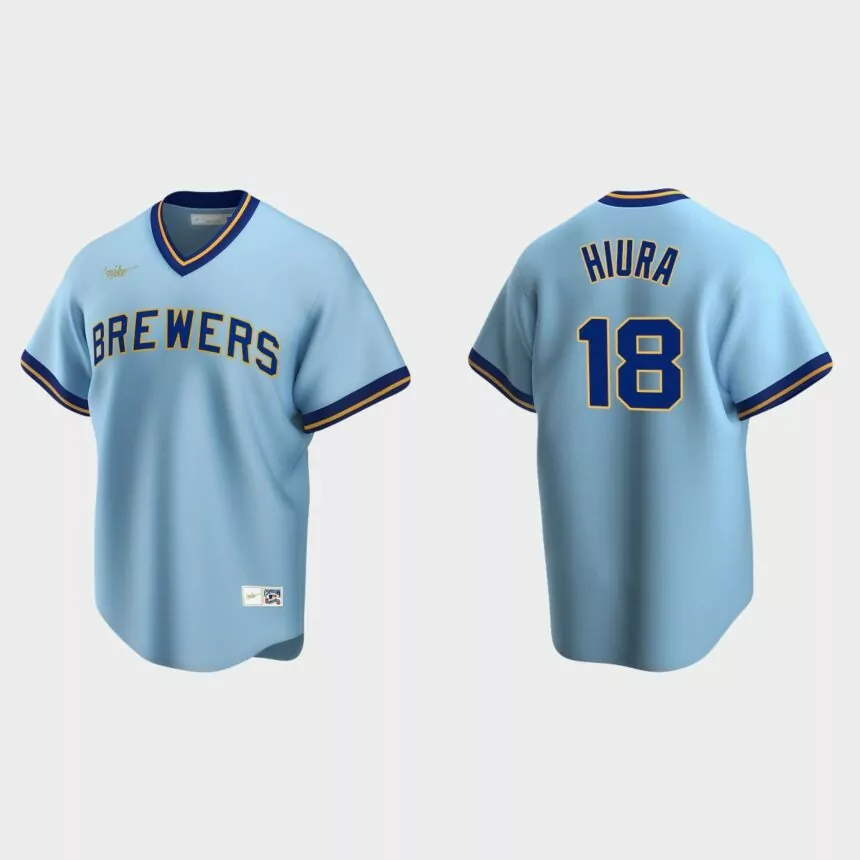 Men’s Keston Hiura #18 Milwaukee Brewers Cooperstown Collection Road Jersey – Powder Blue