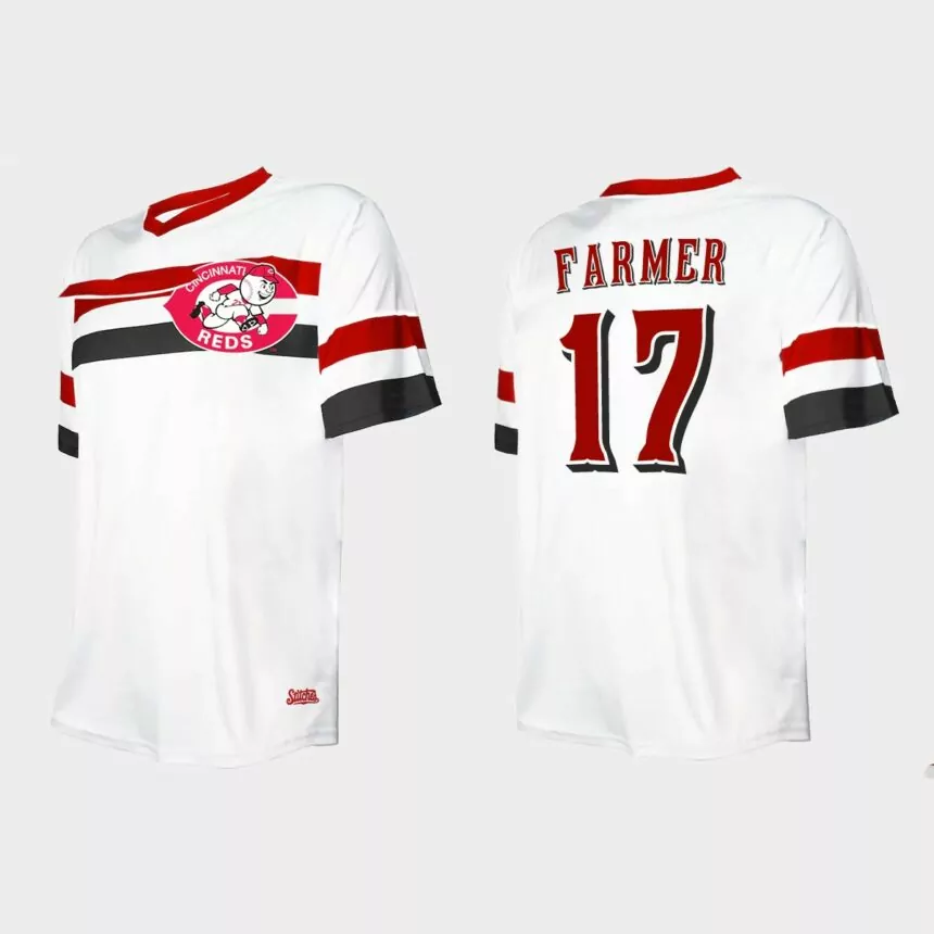 Men’s Kyle Farmer Cincinnati Reds Cooperstown Collection V-Neck Jersey – White
