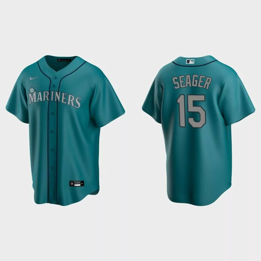 Men’s Kyle Seager #15 Seattle Mariners Alternate Replica Jersey – Aqua