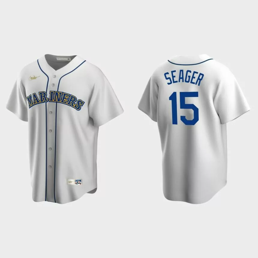 Men’s Kyle Seager #15 Seattle Mariners Cooperstown Collection Home Jersey – White