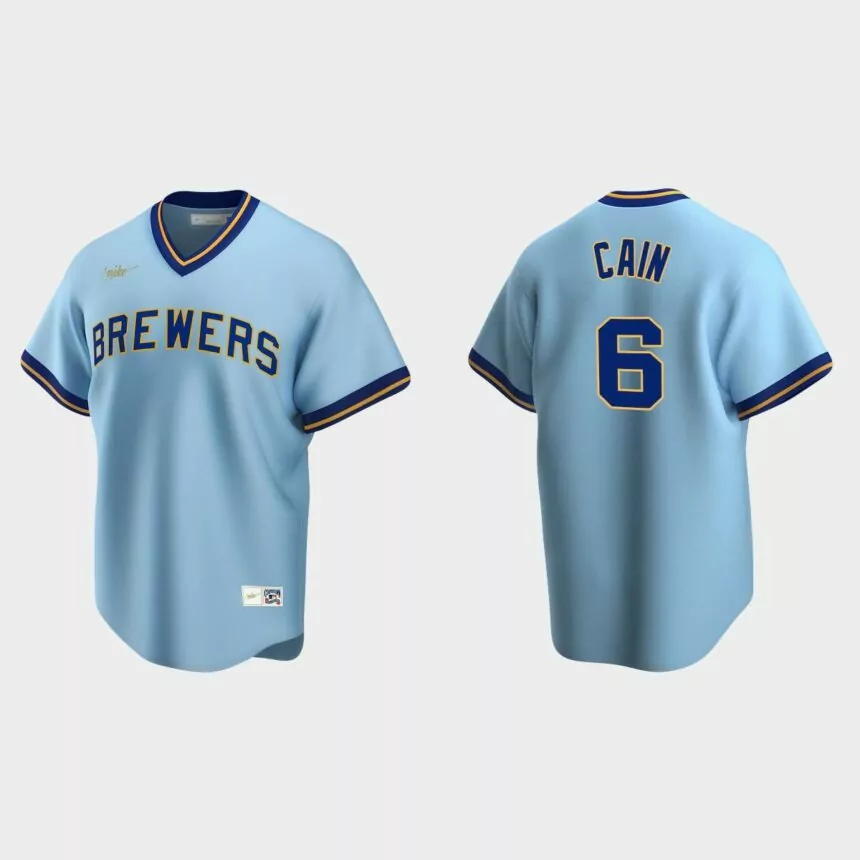 Men’s Lorenzo Cain #6 Milwaukee Brewers Cooperstown Collection Road Jersey – Powder Blue