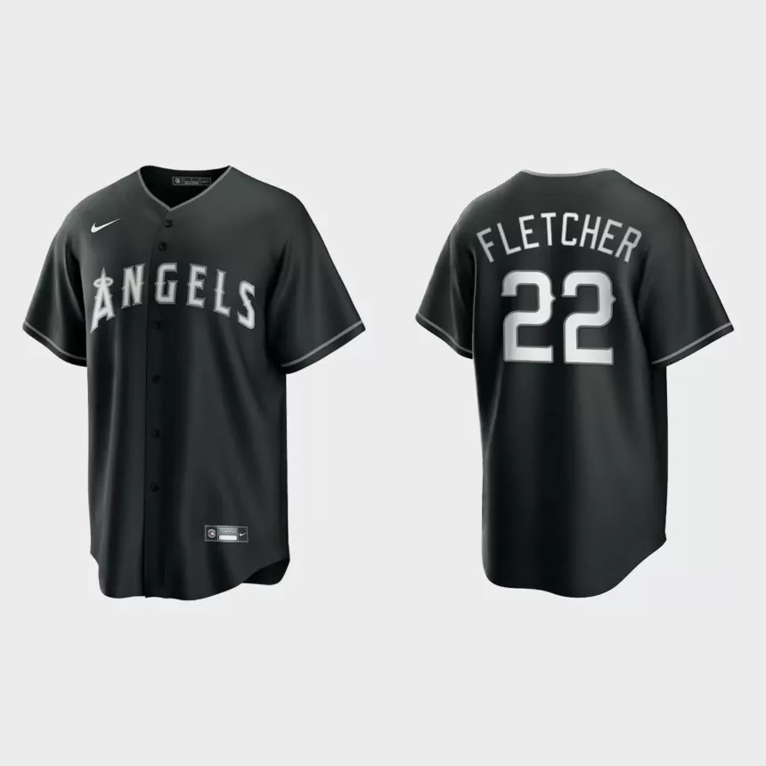 Men’s Los Angeles Angels David Fletcher Black White 2021 All Black Fashion Replica Jersey