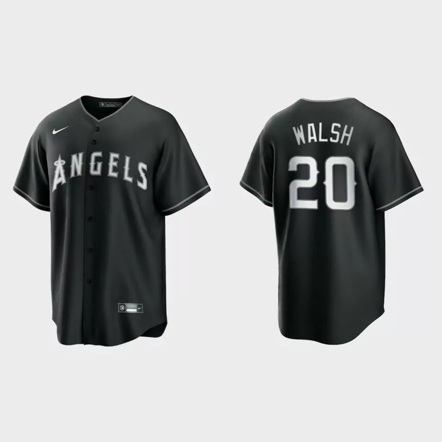 Men’s Los Angeles Angels Jared Walsh Black White 2021 All Black Fashion Replica Jersey