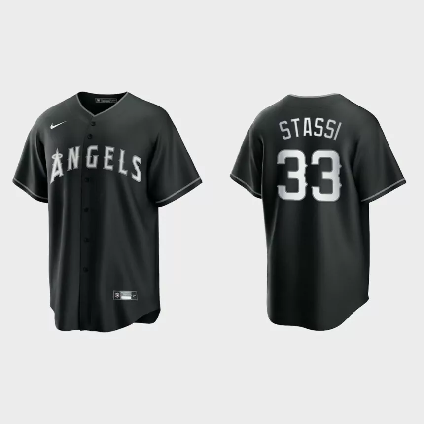 Men’s Los Angeles Angels Max Stassi Black White 2021 All Black Fashion Replica Jersey