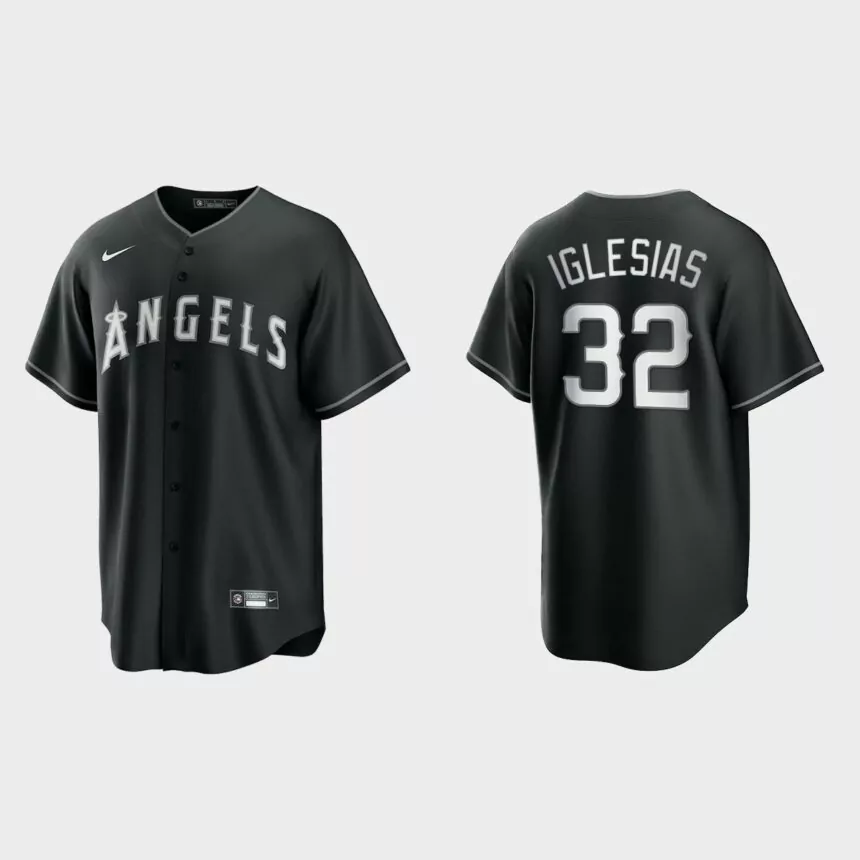 Men’s Los Angeles Angels Raisel Iglesias Black White 2021 All Black Fashion Replica Jersey