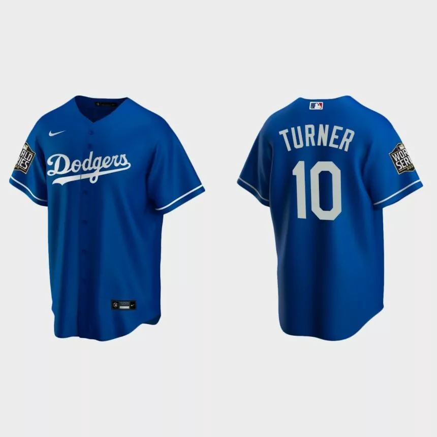 Men’s Los Angeles Dodgers #10 Justin Turner Replica 2020 World Series Alternate Jersey – Royal