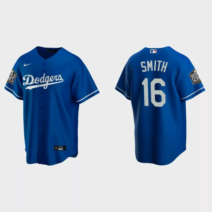 Men’s Los Angeles Dodgers #16 Will Smith Replica 2020 World Series Alternate Jersey – Royal