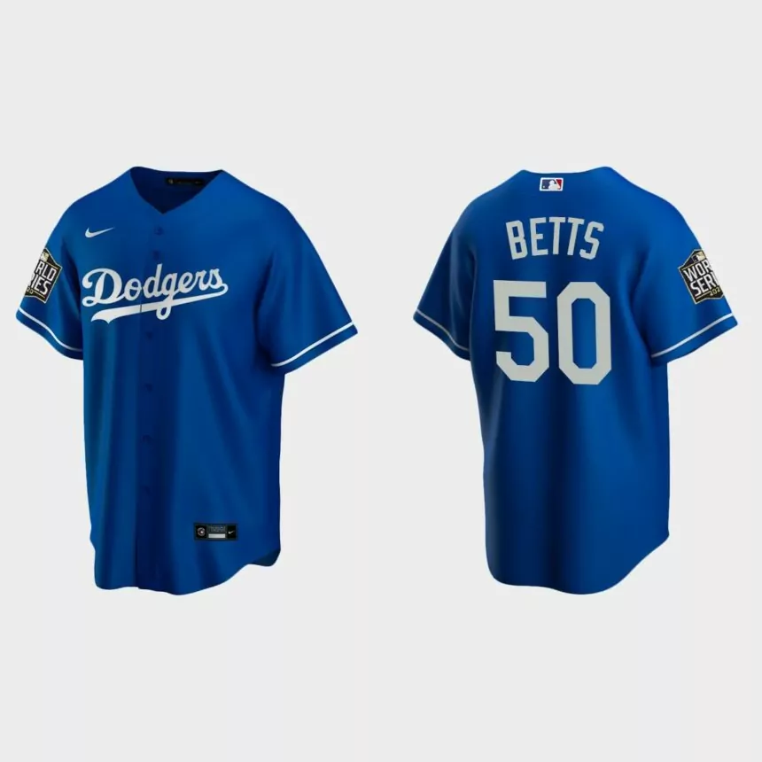 Men’s Los Angeles Dodgers #50 Mookie Betts Replica 2020 World Series Alternate Jersey – Royal