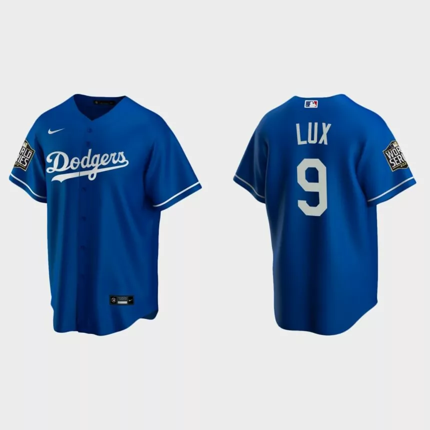 Men’s Los Angeles Dodgers #9 Gavin Lux Replica 2020 World Series Alternate Jersey – Royal