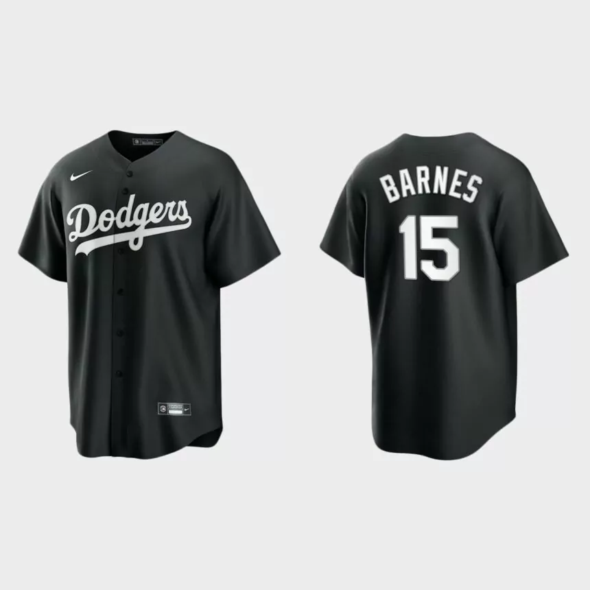 Men’s Los Angeles Dodgers Austin Barnes Black White 2021 All Black Fashion Replica Jersey