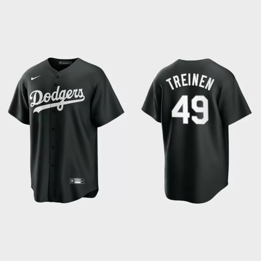 Men’s Los Angeles Dodgers Blake Treinen Black White 2021 All Black Fashion Replica Jersey