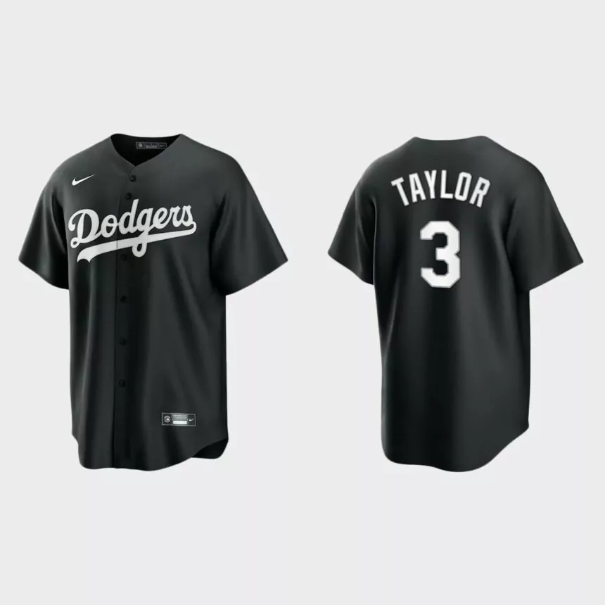 Men’s Los Angeles Dodgers Chris Taylor Black White 2021 All Black Fashion Replica Jersey