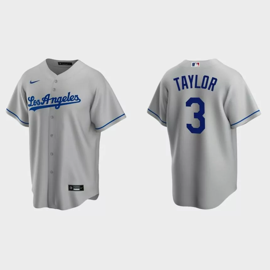 Men’s Los Angeles Dodgers Chris Taylor Road Replica Jersey – Gray