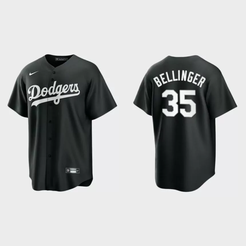 Men’s Los Angeles Dodgers Cody Bellinger Black White 2021 All Black Fashion Replica Jersey