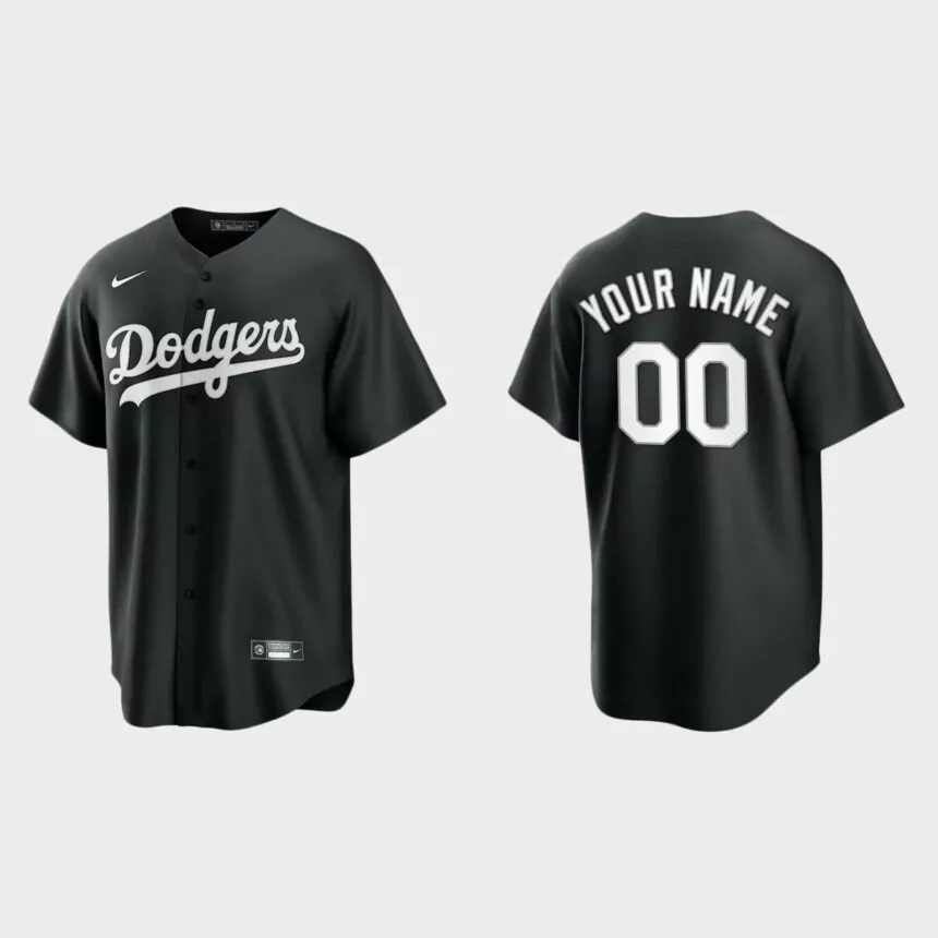 Men’s Los Angeles Dodgers Custom Black White 2021 All Black Fashion Replica Jersey