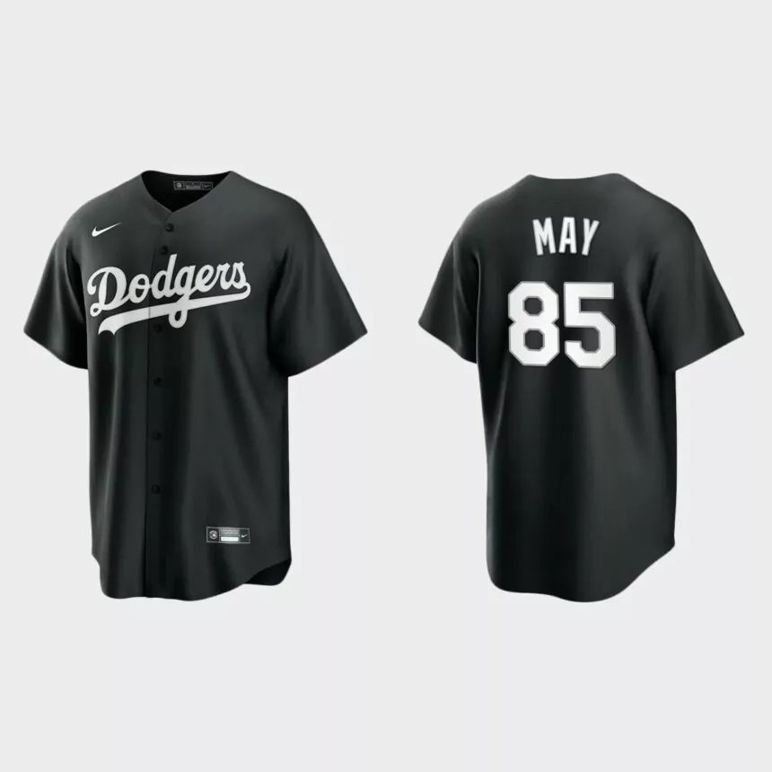 Men’s Los Angeles Dodgers Dustin May Black White 2021 All Black Fashion Replica Jersey