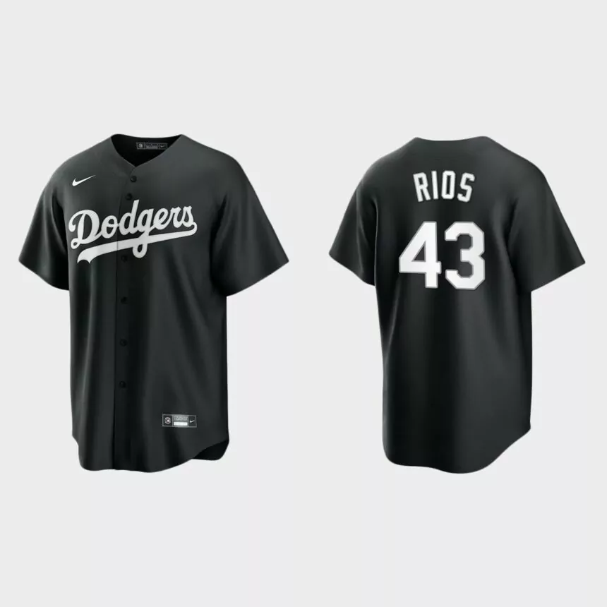 Men’s Los Angeles Dodgers Edwin Rios Black White 2021 All Black Fashion Replica Jersey