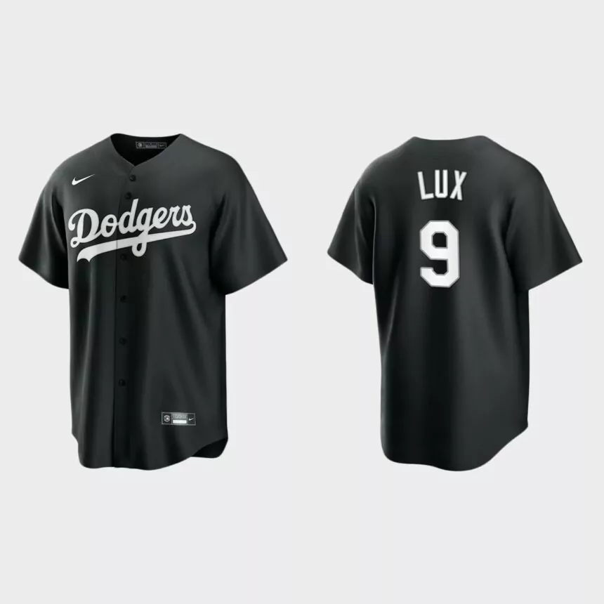 Men’s Los Angeles Dodgers Gavin Lux Black White 2021 All Black Fashion Replica Jersey