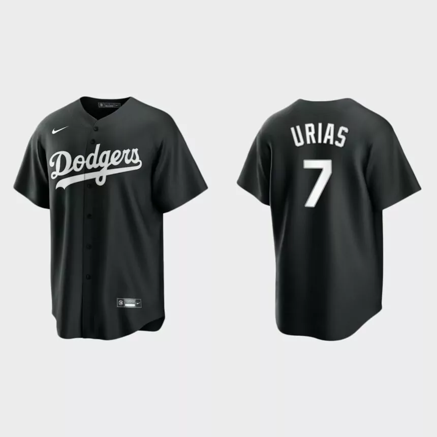 Men’s Los Angeles Dodgers Julio Urias Black White 2021 All Black Fashion Replica Jersey