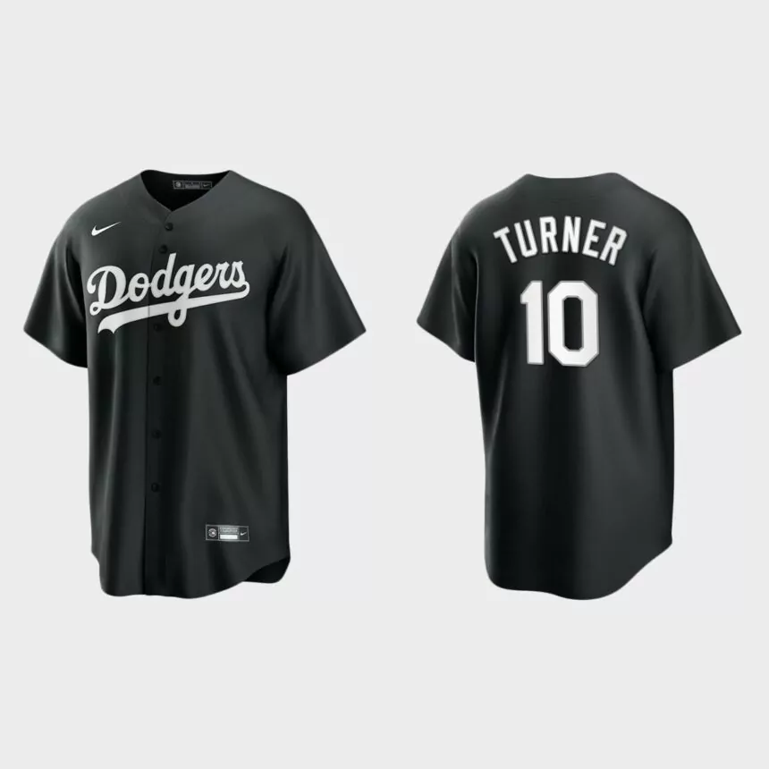 Men’s Los Angeles Dodgers Justin Turner Black White 2021 All Black Fashion Replica Jersey