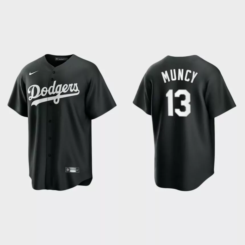 Men’s Los Angeles Dodgers Max Muncy Black White 2021 All Black Fashion Replica Jersey