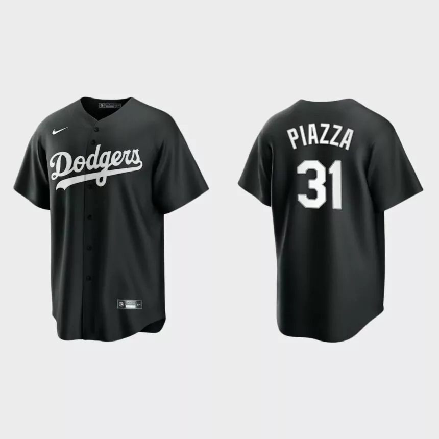 Men’s Los Angeles Dodgers Mike Piazza Black White 2021 All Black Fashion Replica Jersey