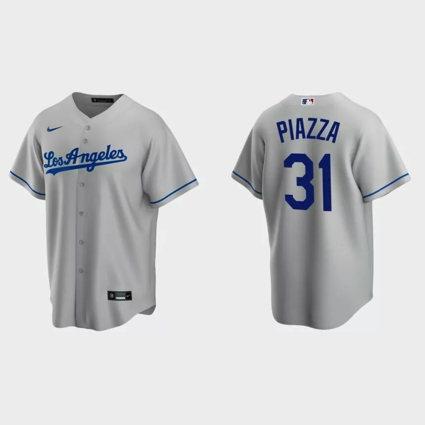 Men’s Los Angeles Dodgers Mike Piazza Road Replica Jersey – Gray
