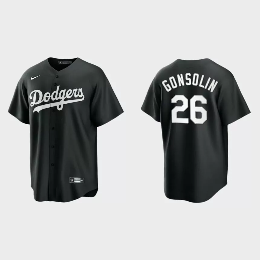 Men’s Los Angeles Dodgers Tony Gonsolin Black White 2021 All Black Fashion Replica Jersey
