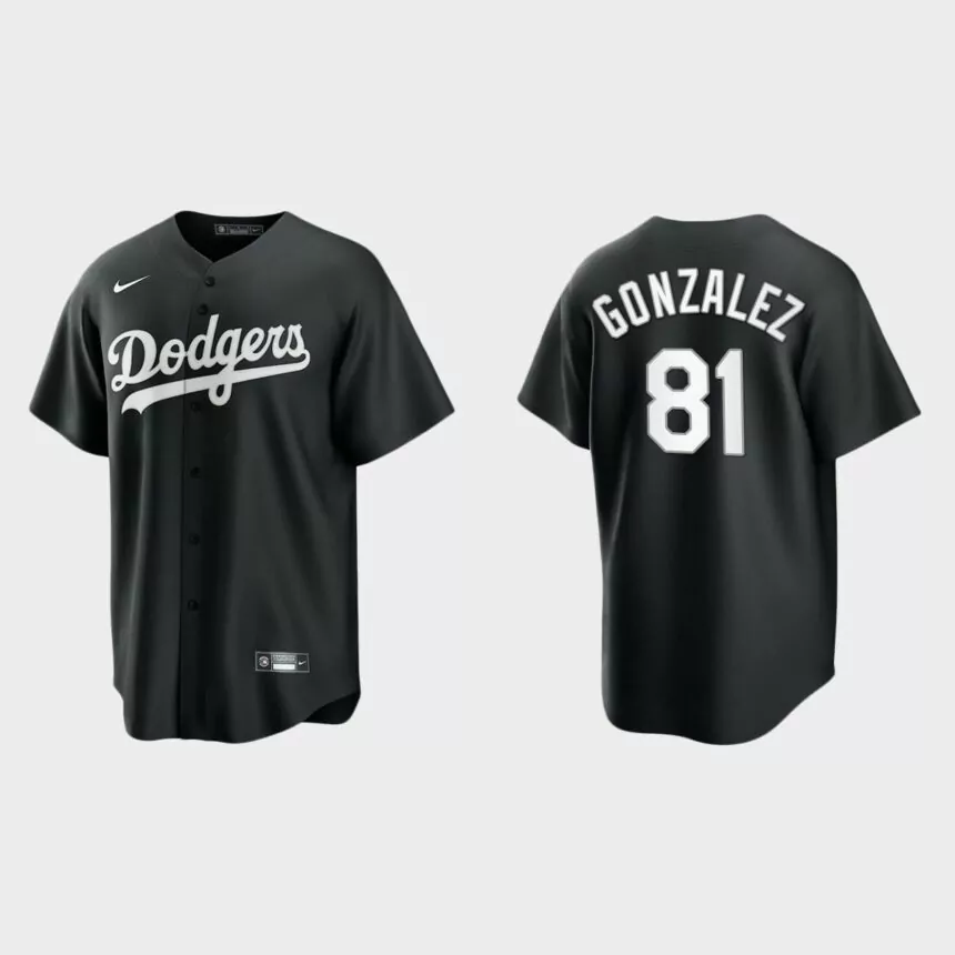Men’s Los Angeles Dodgers Victor Gonzalez Black White 2021 All Black Fashion Replica Jersey