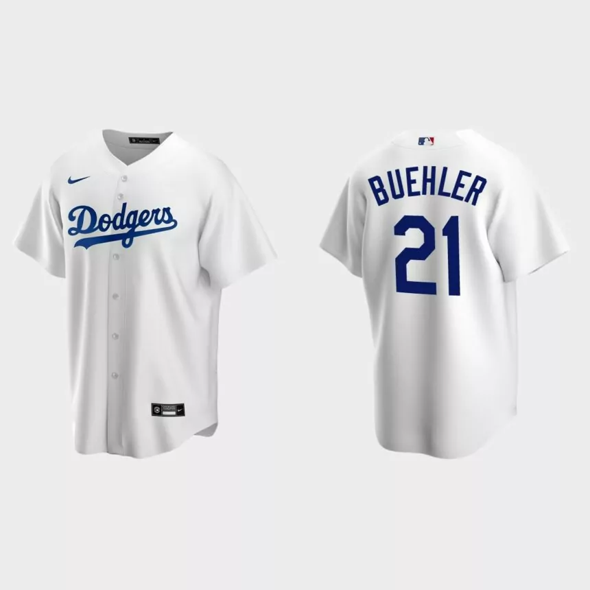 Men’s Los Angeles Dodgers Walker Buehler Home Replica Jersey – White