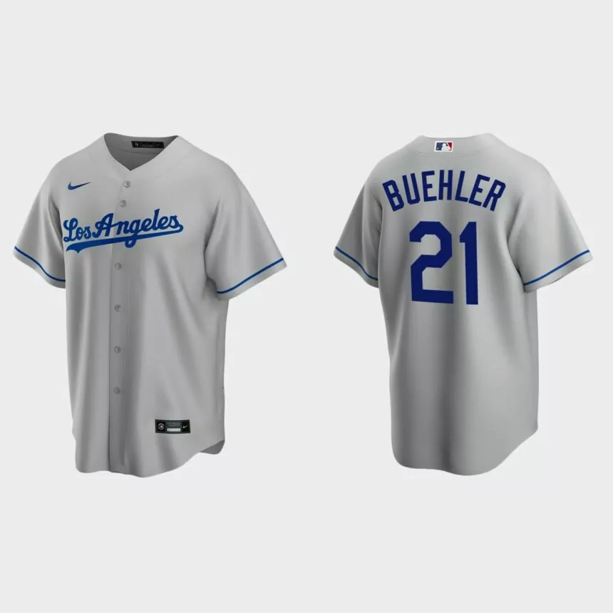 Men’s Los Angeles Dodgers Walker Buehler Road Replica Jersey – Gray