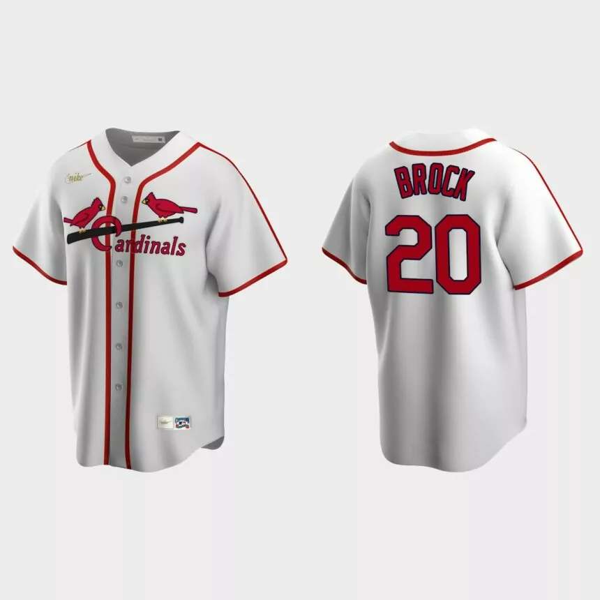 Men’s Lou Brock #20 St. Louis Cardinals Cooperstown Collection Home Jersey – White