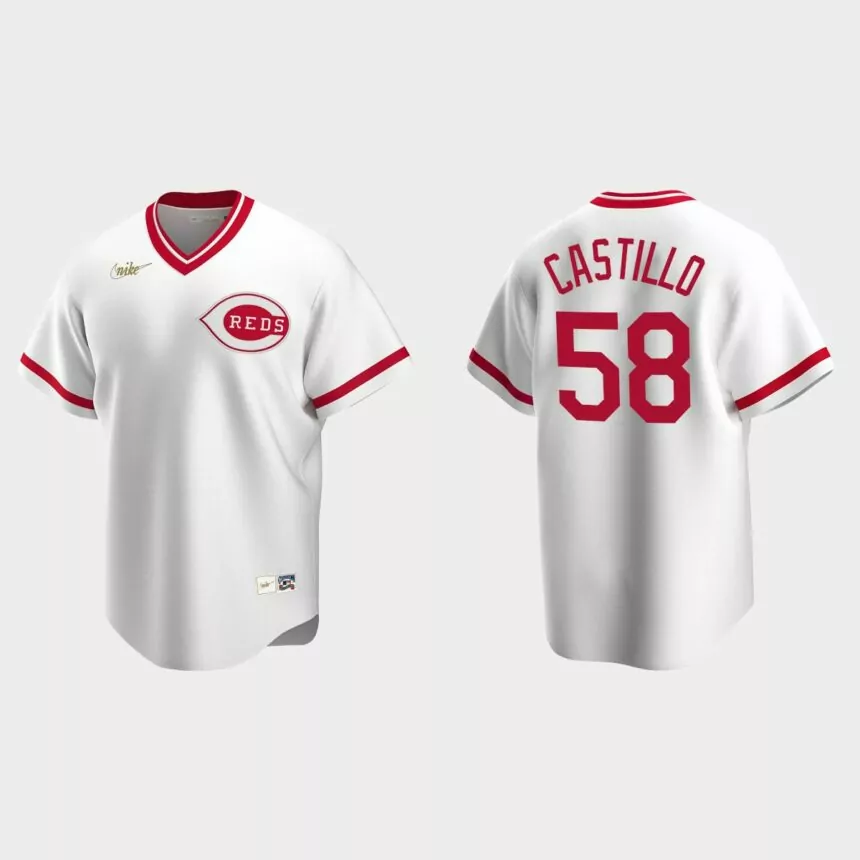 Men’s Luis Castillo #58 Cincinnati Reds Cooperstown Collection Home Jersey – White
