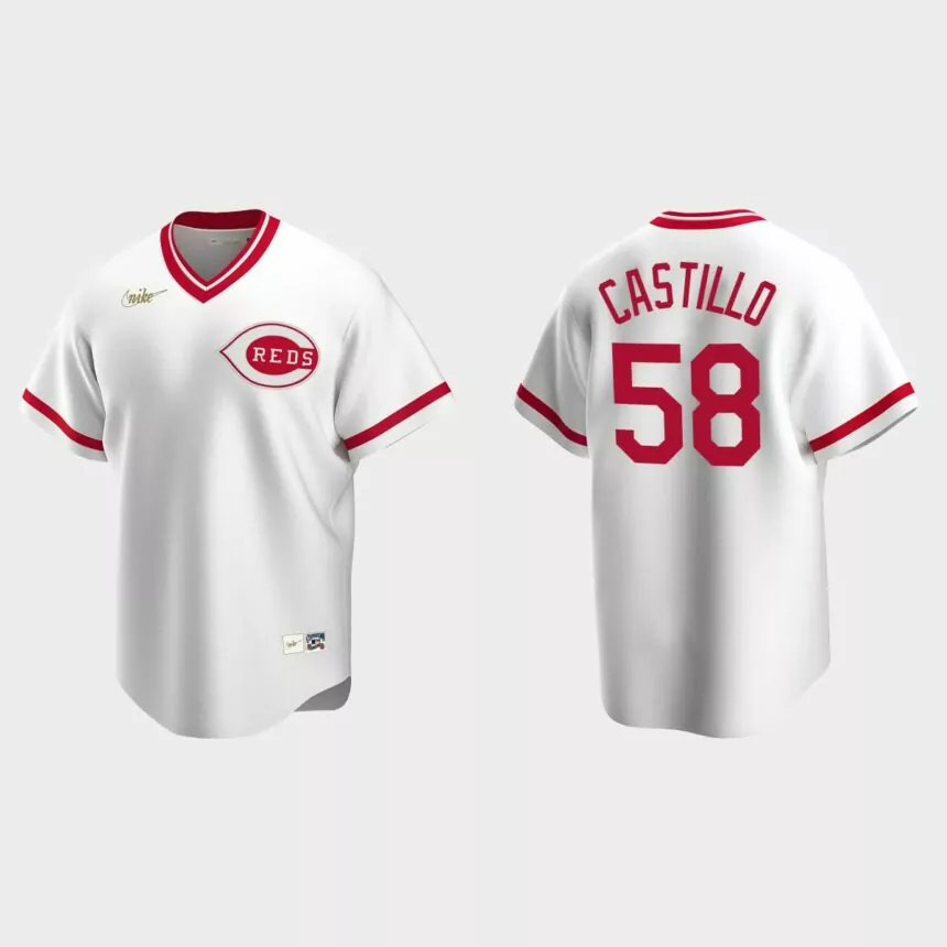 Men’s Luis Castillo Cincinnati Reds Cooperstown Collection Home Jersey – White