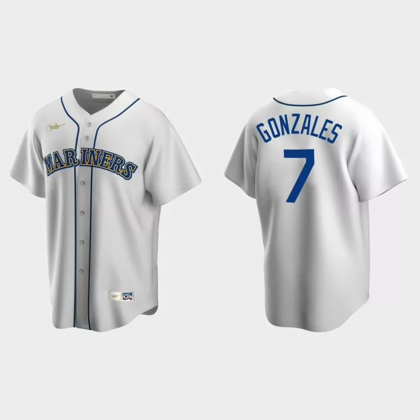 Men’s Marco Gonzales #7 Seattle Mariners Cooperstown Collection Home Jersey – White
