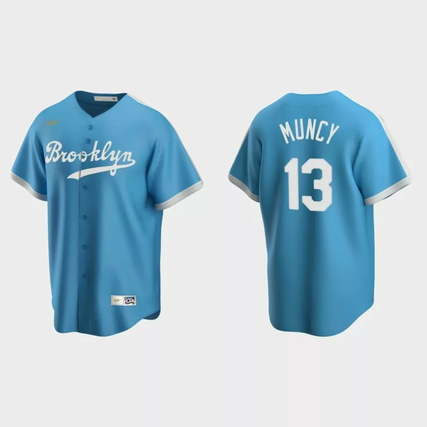 Men’s Max Muncy #13 Los Angeles Dodgers Cooperstown Collection Alternate Jersey – Light Blue