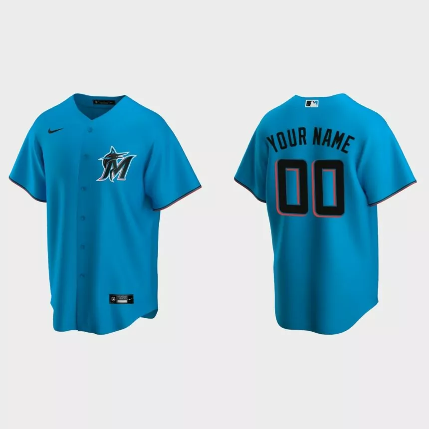 Men’s Miami Marlins Blue Replica Alternate Custom Jersey